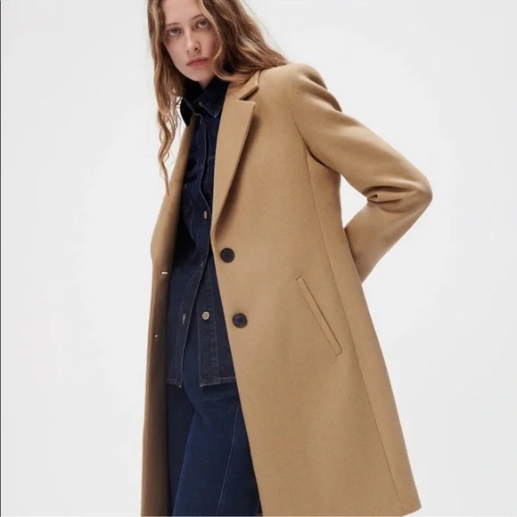 Zara Taupe Brown Fitted Wool Blend Coat